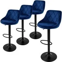 ML-DESIGN Barhocker Gepolsterter Barstuhl mit Rückenlehne und Fußstütze, 360° drehbar (4 St), Drehstuhl höhenverstellbar 62-82 cm 4er Set Blau Bezug aus Samt