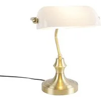 Qazqa LED Schreibtischlampe Banker, ohne Leuchtmittel, Warmweiß, QAZQA Büro lampe, e27, gold, Glas, classic-antique
