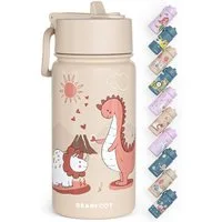 BEARFOOT Trinkflasche Thermo Kinder Trinkflasche Edelstahl - Dinos braun, Thermosflasche, auslaufsicher, Edelstahl, Kinderflasche, BPA-frei