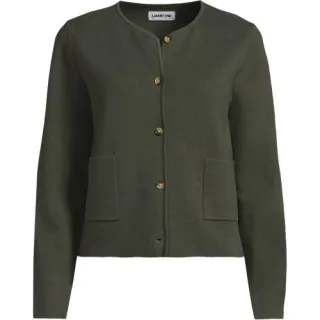 Kragenloser Feinstrick-Blazer, Damen,  Weiß, Baumwolle, by Lands' End