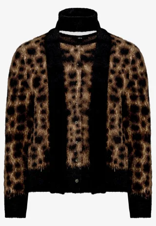 zero - Flauschige Leo-Strickjacke mit Schal patch black/brown - Gr. - 34