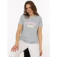 Zwillingsherz T-Shirt "Positive Vibes" gestickter Statement Schriftzug, Rundhals