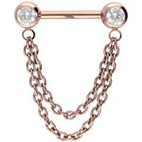 PIERCINGLINE Brustwarzenpiercing Titan Barbell mit Push Fit 2 KETTEN + KRISTALLE (Barbells, 1-tlg)