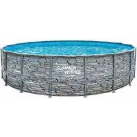 SUMMER WAVES Pool Frame Pool (Komplettset, 5-tlg., Filterpumpe, Leiter, Abdeckplane, Bodenvlies, Reinigungs- & Repairkit), Ø 549x132 cm Steinoptik rund