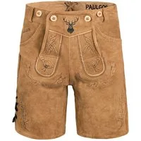 PAULGOS Trachtenhose Herren Lederhose Kurz mit Trägern 100% Echtleder - HK5
