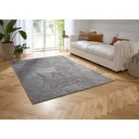 TaraCarpet Teppich Taipe-Pianta Hasenfell extra weich Hoch-Tief-Struktur, rechteckig, Höhe: 13 mm, Hasenfell Blätter grau Wohnzimmer Schlafzimmer Esszimmer 60X110