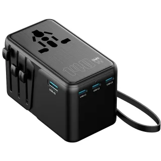 [GaN Tech] Kantravel 608 Universal Coverter Plug PD 140W 4-Port USB PD Charger 1USB-A+3USB-C PD Fast Charging Wall Charg