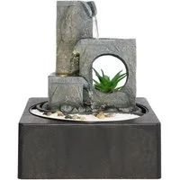 Dehner Zimmerbrunnen Mana, mit LED-Beleuchtung, 23 x 27 x 23 cm, Polyresin, grau, beruhigendes Wasserspiel mit sanftem, warmweißen Licht