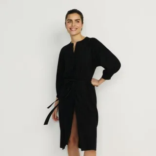 Leinenmix-Kleid mit Ajourdetail für Damen, Damen, size: regular, Schwarz, Leinen/Viskose, by Lands' End