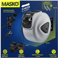 MASKO Verlängerungskabel, (15 cm), Automatik Kabeltrommel Verlängerungskabel mit 3-Fach Anschluss