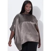Ulla Popken Spitzenbluse Acetat-Tunika asymmetrisch Rundhals Cape-Fit
