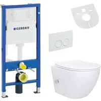 Belvit Tiefspül-WC UP100-AL55800-SET, Spülrandloses Hänge WC Set mit Bidet Taharet Funktion Softclose