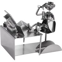 BRUBAKER Dekofigur Schraubenmännchen Büro Arbeiter mit PC (1 St., Metallfigur mit Visitenkartenhalter), kunstvolle Metallskulptur für Kaufleute und Büroangestellte