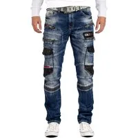 Cipo & Baxx Bikerjeans Herren Straight Fit Hose Stonewashed BA-CD561 4 Zipper und Cargostil Seitentaschen