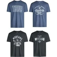 MUSTANG T-Shirt Herren Printshirt 4er Pack Set Regular Fit (Vorteilspack, 4-tlg) Kurzarm Sommer Tee Shirt mit Rundhalsausschnitt aus 100% Baumwolle