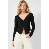 QS Langarmshirt T-Shirt Rippshirt mit Spitze