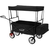 Hauki Bollerwagen Handwagen Transportwagen faltbar klappbar mit Bremse Dach und Tasche, Gerätewagen Schwarz für Kinder Strand Picknick Camping Garten bis 80kg
