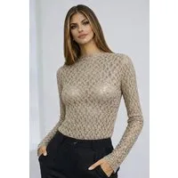 Worldclassca Spitzenshirt Worldclassca Spitzenshirt Langarm Mesh Bluse Stehkragen Lace Elegant Neue Kollektion - Stilvolle und gemütliche Mode für Damen