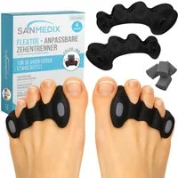 Sanmedix Zehenspreizer für alle Zehen - mit Plug-In System aus Silikon für Damen & Herren, 2 Paar (4 Stück + 4 Plug-Ins), Zehenstrecker Korrektur Set gegen Hallux Valgus, Ballenzehen uvm.