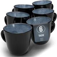 PURE LIVING INTERIOR DESIGN Geschirr-Set Pure Living Becher 6er 460ml »Ibiza«, Steingut, Rauchblau, 6 Personen, Steingut, Mediterrane Handwerksoptik, Reaktive Glasur – jedes Stück einzigartig…