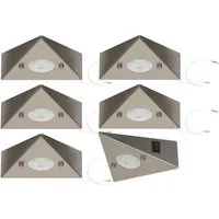 TRANGO LED Unterbauleuchte, 6er Set 6739-62 LED-Küchenunterbauleuchte *COOK* LED Einbauleuchte - Einbaustrahler aus Edelstahl inkl. 6x 4.8 Watt LED Modul 3000K warmweiß - direkt 230 Volt - beliebig erweiterbar, Schalter - Dreieckleuchte – Schrankleuc