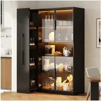 Flieks Glasvitrine mit LED-Beleuchtung, Glastüren und ausziehbaren Regalen (1-St., 110x35x160 cm) multifunktional Standvitrine Eckschrank Hochschrank Sammlervitrine