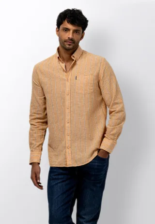 State of Art - Hemd aus Leinenmischung orange/dunkel-anthraz - Gr. - XL