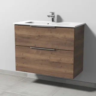 Sanipa 3way Waschtischunterbau zu Duravit ME by Starck Waschtisch mit 2 Auszügen, Eiche-Tabak UM72350