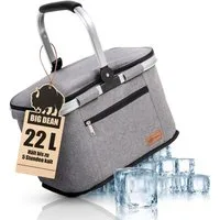 BigDean Thermobehälter Kühlkorb 22L bis zu 5 Stunden kühl - Einkaufskorb Thermo faltbar, Aluminium. Oxford Gewe, (Packung, 1-tlg., Einkaufskorb), bis zu 30kg belastbar