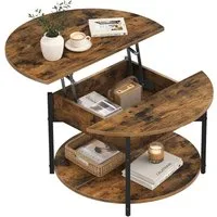 VASAGLE Couchtisch Wohnzimmertisch, höhenverstellbar, rund, braun, 80 x 80 x 45 cm