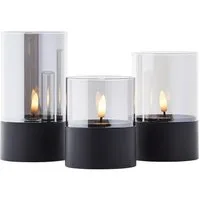 Brilliant Außen-Tischleuchte Bougie, Timerfunktion, LED fest integriert, Bougie LED-Kerzen 3er-Set – Schwarz Rauchglas, Timer, Indoor/Outdoor