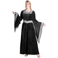 Metamorph Hexen-Kostüm Zauberin Samtkleid mit Trompetenärmeln schwarz, Hochwertige und authentische Mittelalterkleidung zu unschlagbar günst