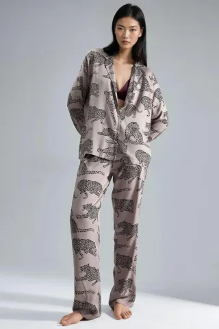 Leopardmuster Langarm-Pyjama-Set