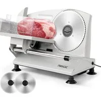 7MAGIC Allesschneider Elektrischer Allesschneider, Edelstahl Brotschneidemaschine elektrisch, 150 W, Verstellbare Küchenmaschine 0 bis 15mm, 2 Klingen, Geeignet für Küche