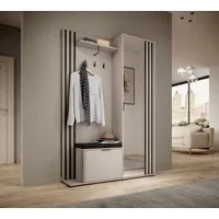 MOEBLO Kompaktgarderobe JOHN (Dielenschrank Wandschrank Regal Diele & Flur Kleiderschrank Schuhschrank, mit Spiegel Flurgarderobe Schrank Kompaktgarderobe), (BxHxT): 135x197x34cm