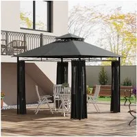 Outsunny Pavillon 3 x 3 m, Gartenzelt mit Seitenwand, Partyzelt mit Doppeldach, mit 4 Seitenteilen, (Gartenpavillon, Festzelt), für Balkon, Terrasse, Metall, Dunkelgrau