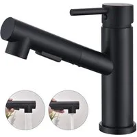 HOMELODY Waschtischarmatur Bad Schwarz Wasserhahn Ausziehbar Brause Mischbatterie Küche Spültischarmatur ausziehbarer Auslauf,mit 2 Wasserstrahlarten