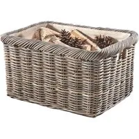 Kobolo Kaminholzkorb Holztrage Korb Rattan grau mit Jutestoff hell - Aufbewahrungskorb (Stückzahl, 1 St., 1 Korb), 55x39x30 cm