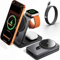 GreenHec Ladestation 3in1 MagSafe iPhone Apple Watch Ladegerät Faltbar Wireless Charger (0 mA, Spar-Set, Wireless Charging Station + Kabel, 15W, Handy Charging Station Airpods Qi2, iPhone 17 16 15 14 13 12)