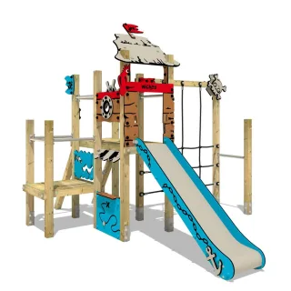 Profi Klettergerüst für Spielplatz - MAGIC Fear+ Piraten Spielturm mit Rutsche & Motorikwand - Robustes Spielgerät für Kindergärten - Wickey