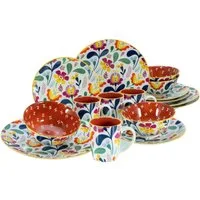 CreaTable Kombiservice Folklore Bunt (16-tlg), 4 Personen, Steinzeug