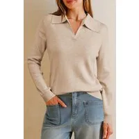 Arach&Cloz Poloshirt Damen Poloshirts Langarmshir Strickpullover Longpullover V-Shirt aus Wollmischung Herbstpullover Business CasualOutfits