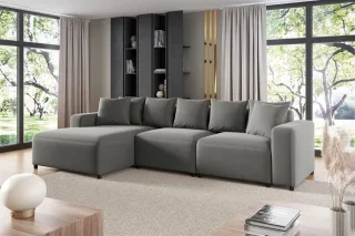 Ecksofa Designersofa Sofa MEGAN in Stoff Salvador Grau Ottomane Links
