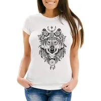 Neverless Print-Shirt Damen T-Shirt Wolf Traumfänger Atzekenmuster Boho Atzec Ethno mit Print