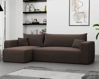 Ecksofa mit Schlaffunktion Sofa LUNA Stoff Poso Dunkelbraun Ottomane Links