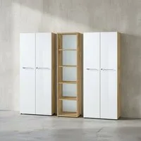 KADIMA DESIGN Büromöbel-Set Büro-Set MUENCHEN 3-teilig, 210cm breit, Glasfront, 2 Schränke & Regal, (210cm breit, ABS-Kanten, Büromöbel Made in Germany, Home Office, Büro), Aktenschrank-Set, Schrankwand, 5 Ordnerhöhen, Abschließbar, Soft-Close