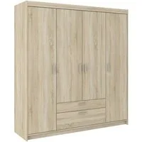 Masseno Drehtürenschrank ELENORA 176,3 cm Kleiderschrank 4 Türen und 2 Schubladen Eiche Sonoma