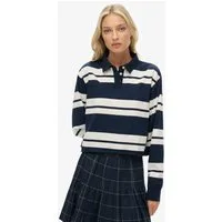 Superdry Langarm-Poloshirt ATH ESS CROPPED STRIPE RUGBY (Packung, 2-tlg) aus Baumwolle und Single Jersey, Oversize-Passform, mit Polokragen