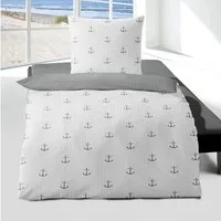TRAUMSCHLAF Bettwäsche Anker, Seersucker, 2 teilig, maritimes Design in bügelfreier Qualität