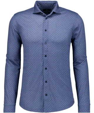 RAGMAN - Softknit-Hemd mit Minimal-Dessin, modern fit blau gemustert - Gr. - L